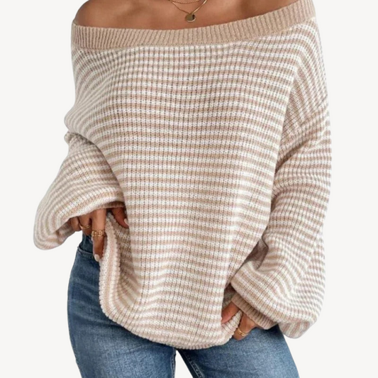 Elarova | Gestreifter schulterfreier Strickpullover für Damen