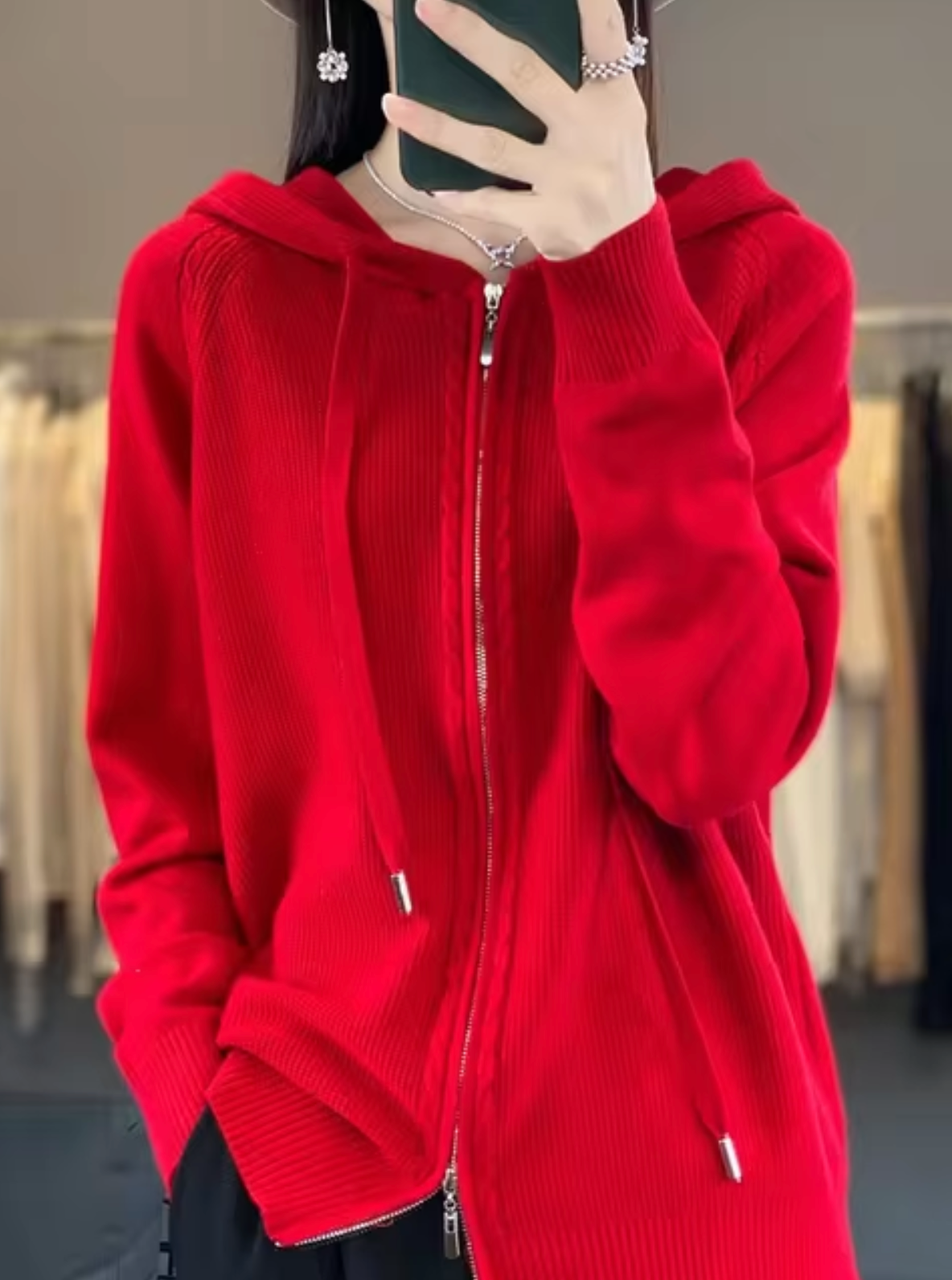 Elarova | Gestrickte Strickjacke mit Kapuze