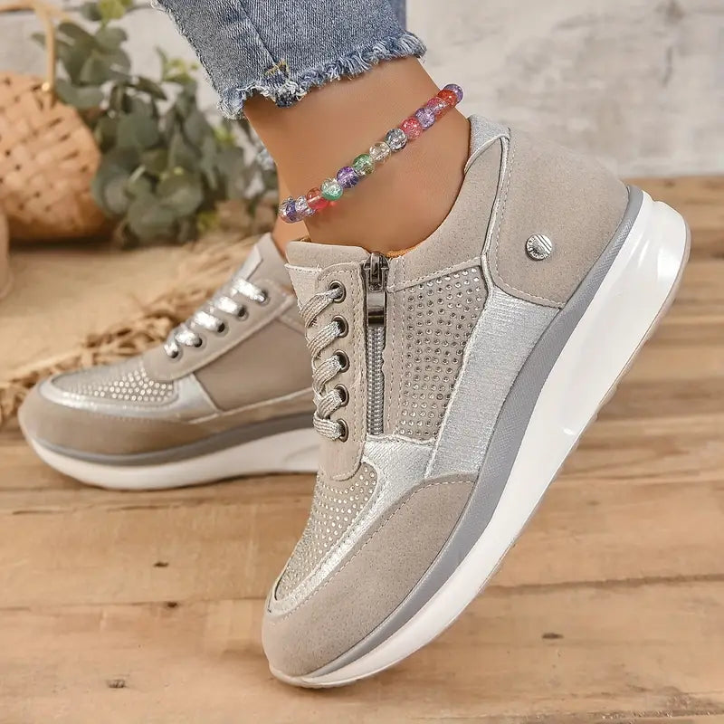 Elarova | Glänzende KristallKeilsneakers