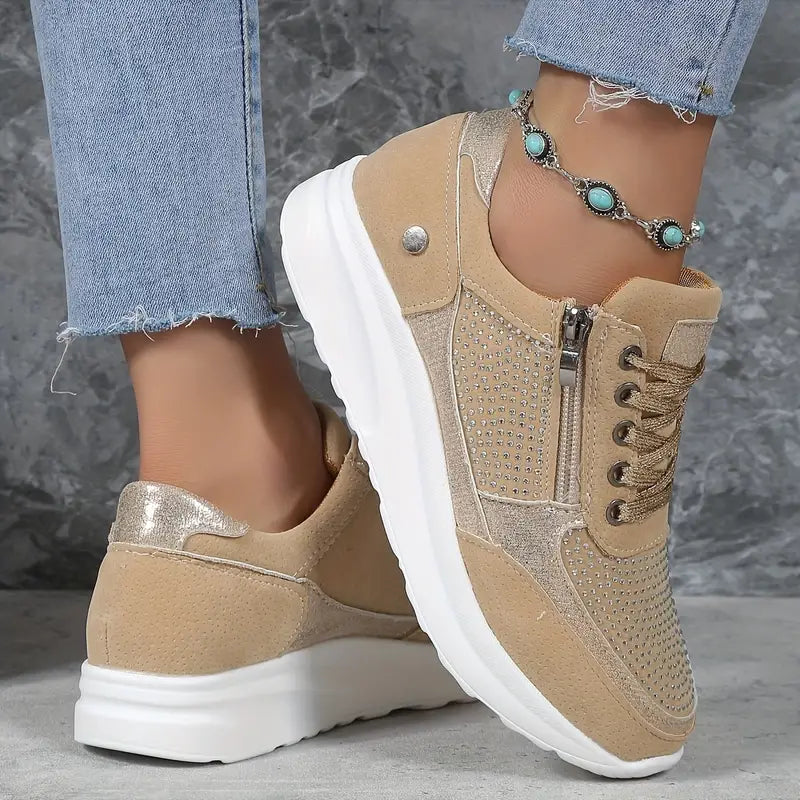 Elarova | Glänzende KristallKeilsneakers
