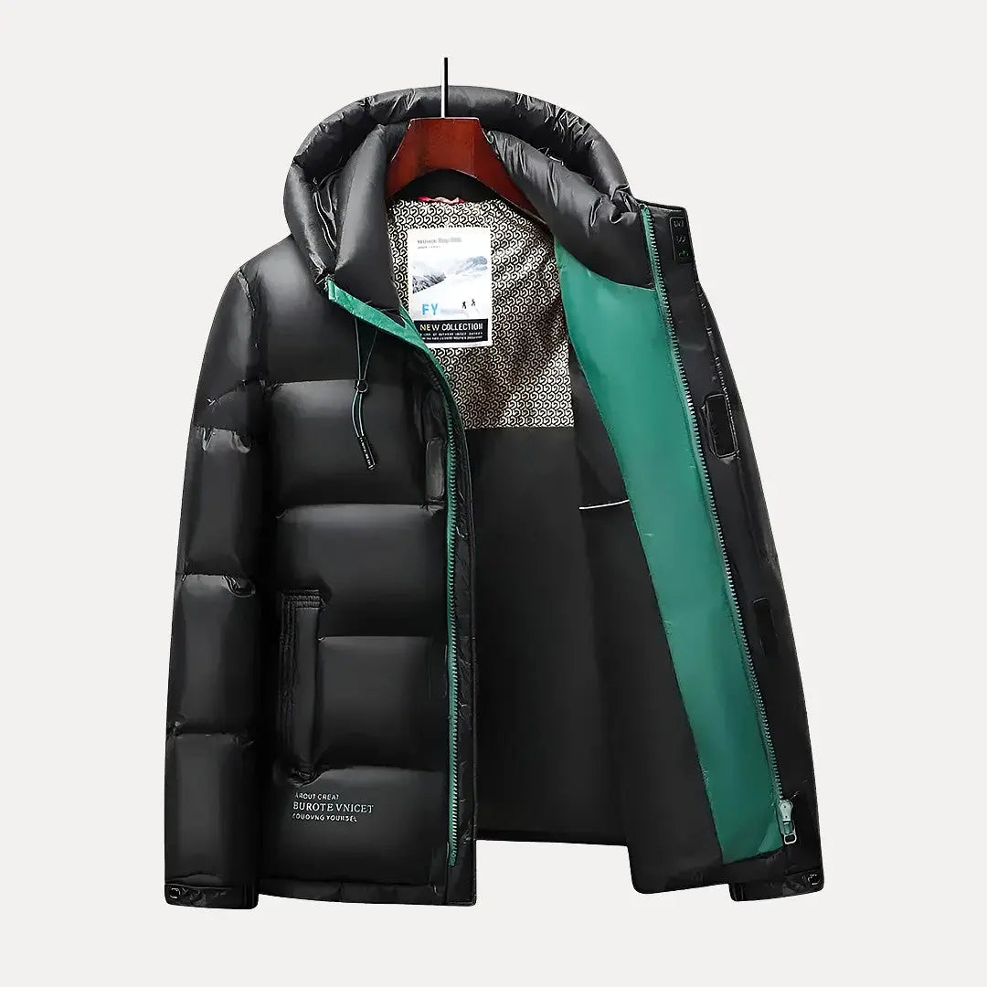 Elarova | Glänzende, gefütterte Herren-Steppjacke mit Kapuze