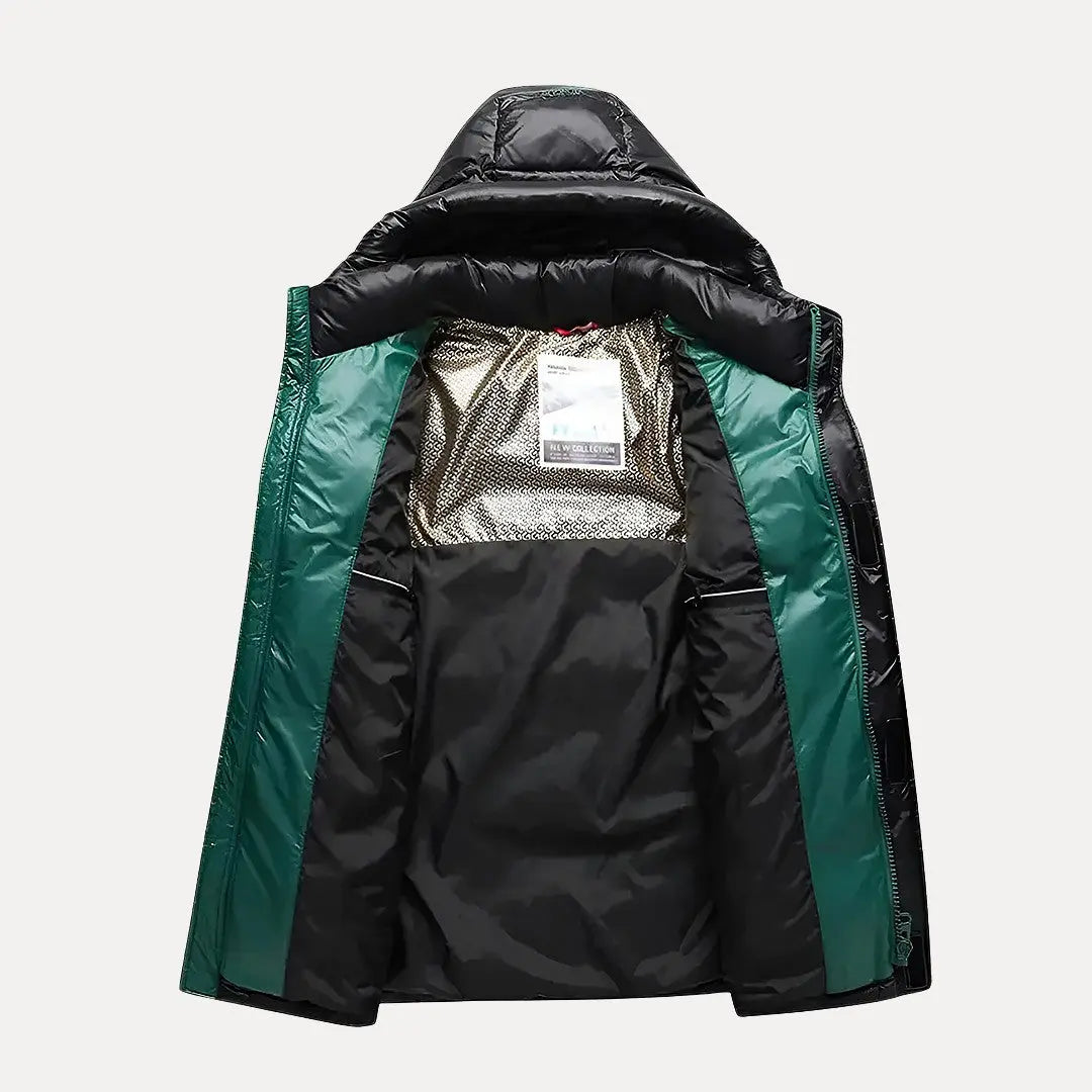 Elarova | Glänzende, gefütterte Herren-Steppjacke mit Kapuze