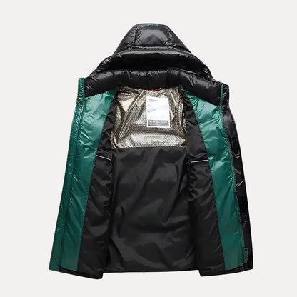 Elarova | Glänzende, gefütterte Herren-Steppjacke mit Kapuze