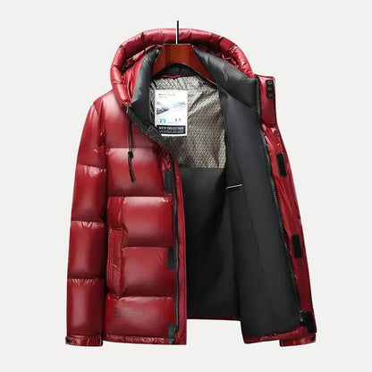 Elarova | Glänzende, gefütterte Herren-Steppjacke mit Kapuze