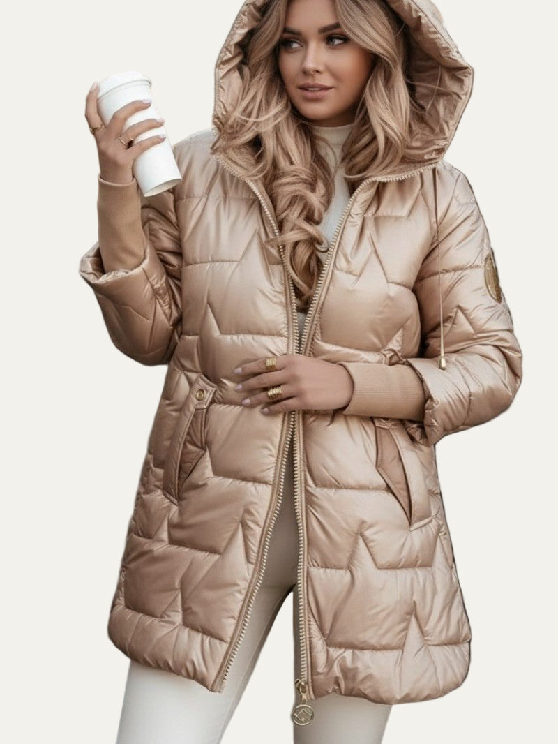 Elarova | Glänzender, mittellanger Damen-Steppmantel