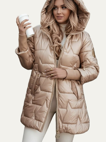 Elarova | Glänzender, mittellanger Damen-Steppmantel