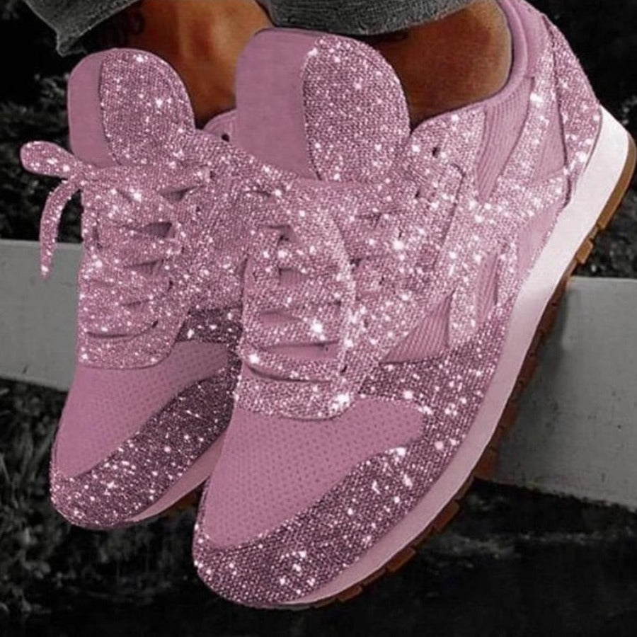Elarova | Glitzer Mesh Schnürung Plattform Komfort Vulkanisierte Sneakers