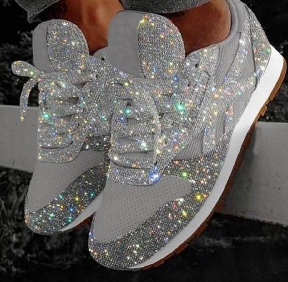 Elarova | Glitzer Mesh Schnürung Plattform Komfort Vulkanisierte Sneakers