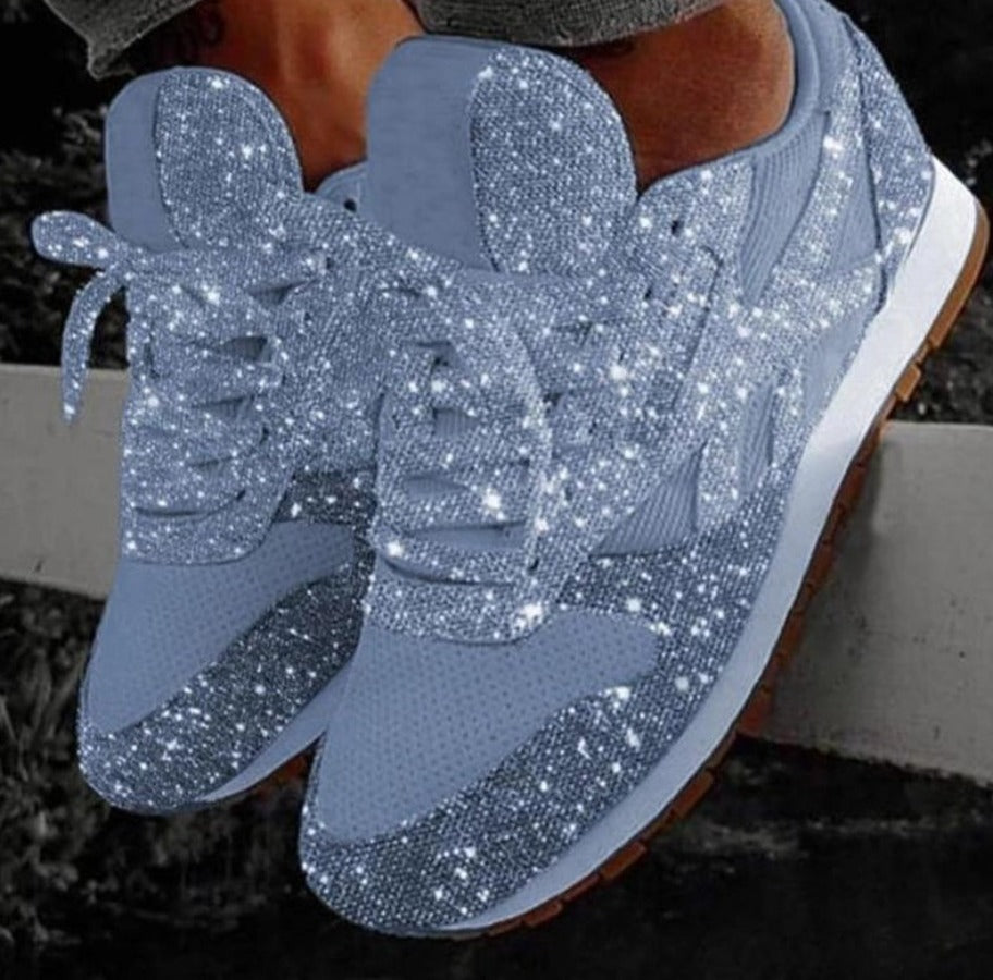 Elarova | Glitzer Mesh Schnürung Plattform Komfort Vulkanisierte Sneakers