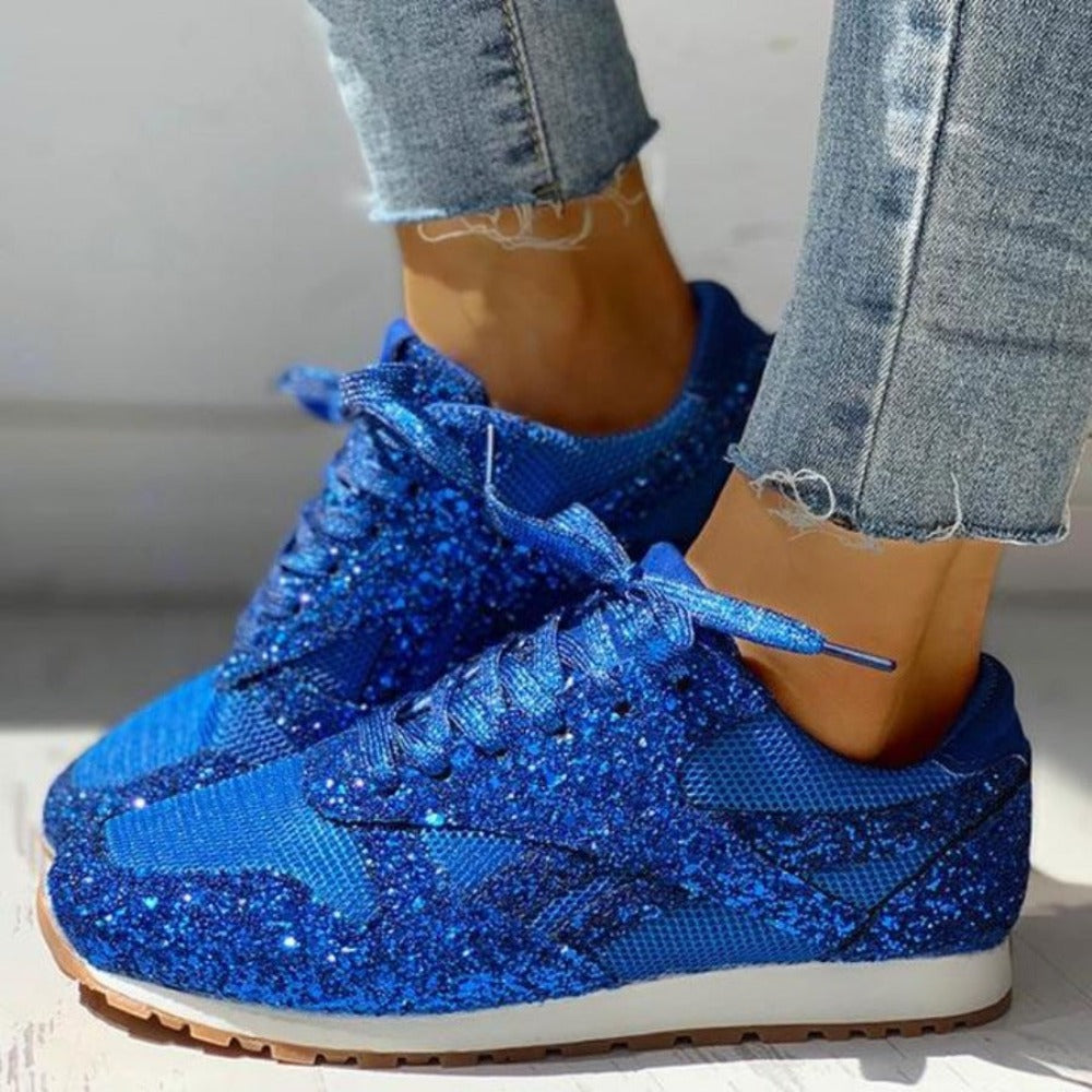 Elarova | Glitzer Mesh Schnürung Plattform Komfort Vulkanisierte Sneakers