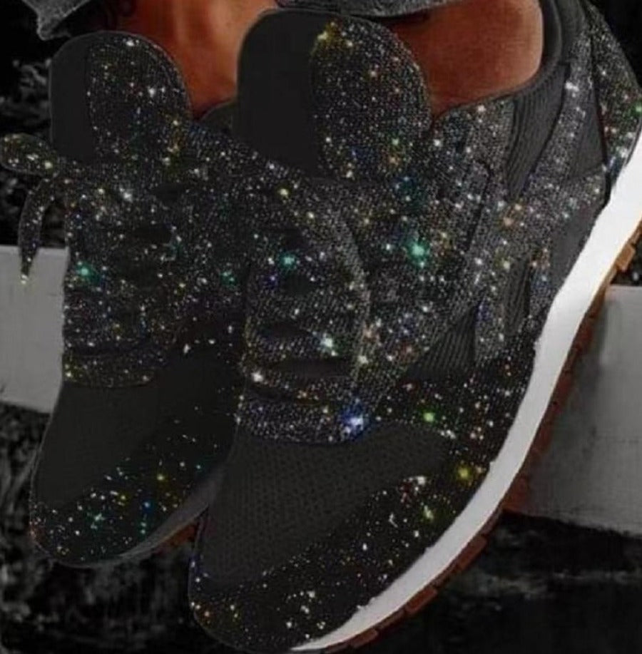 Elarova | Glitzer Mesh Schnürung Plattform Komfort Vulkanisierte Sneakers