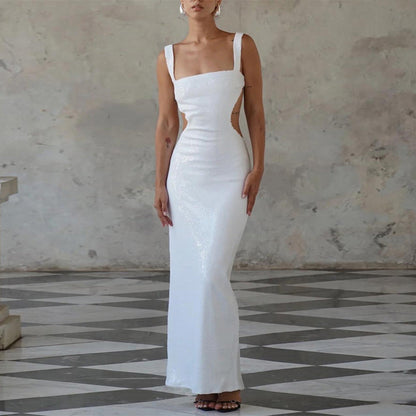 Elarova Glitzer-Neckholderkleid mit quadratischem Ausschnitt und offenem Rücken