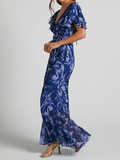 Elarova Glockenärmel Kleid mit V-Ausschnitt