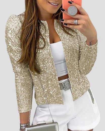 Elarova | Goldener Pailletten-Partyblazer für Damen
