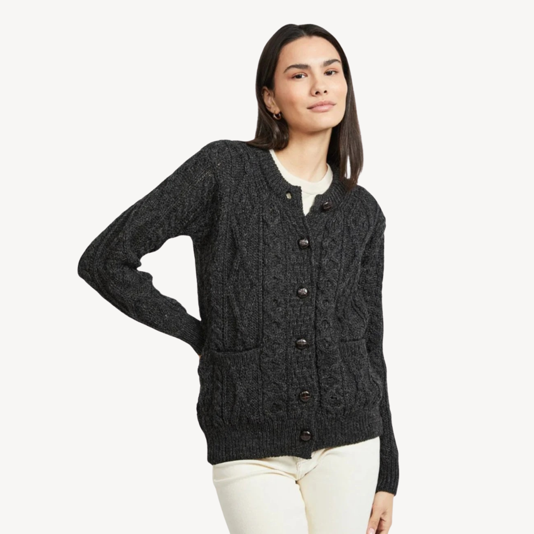 Elarova | Grobstrick-Cardigan mit Zopfmuster für Damen
