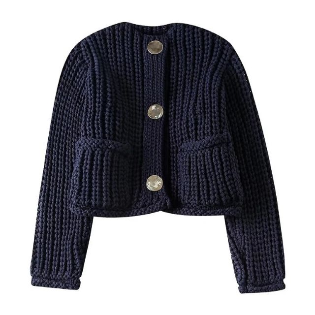 Elarova | GrobstrickStrickjacke mit großen Knöpfen