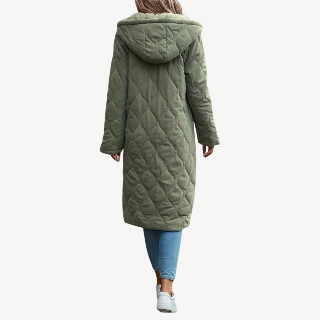 Elarova | Grüner gesteppter Wintermantel mit Kapuze für Damen