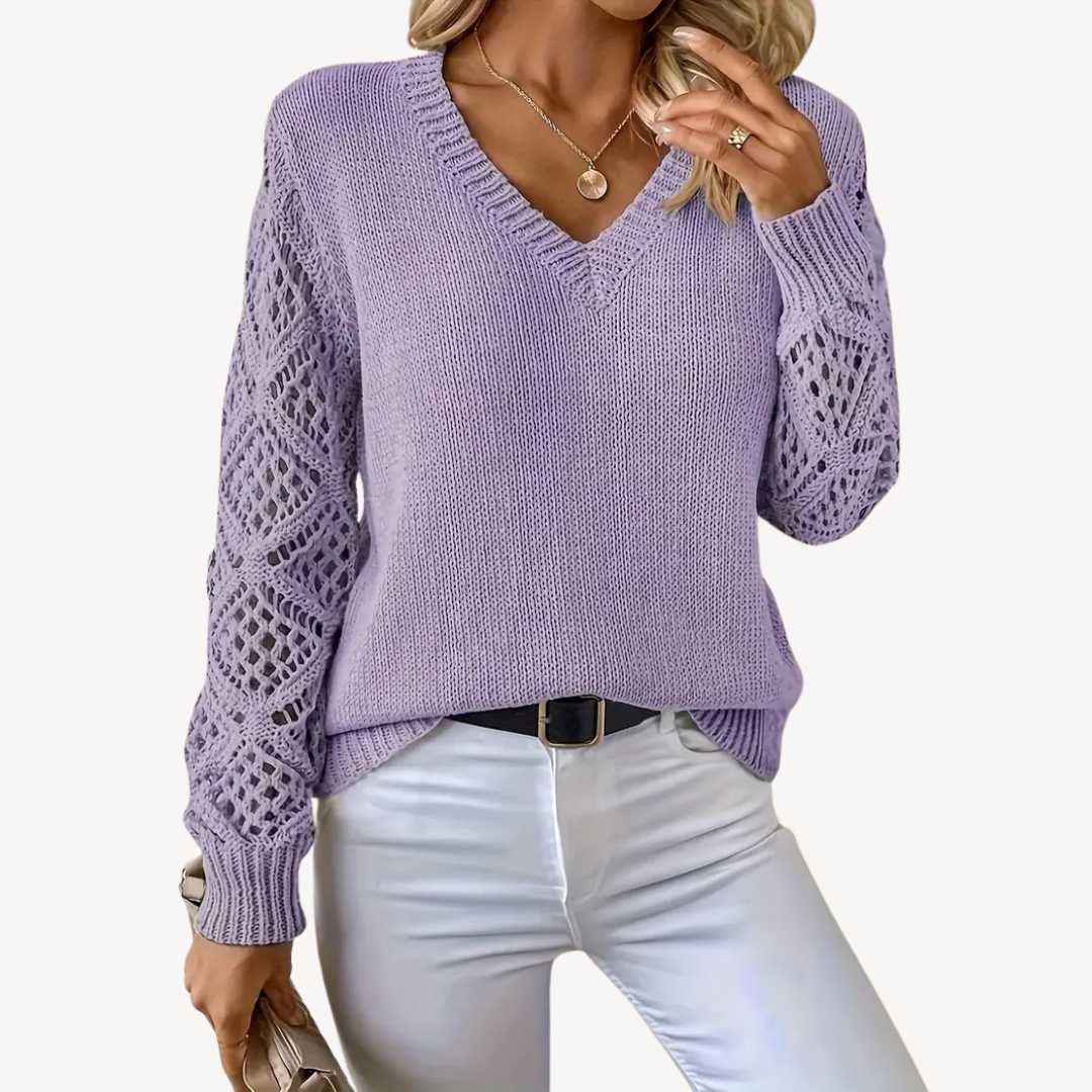 Elarova | Häkelpullover mit V-Ausschnitt für Damen