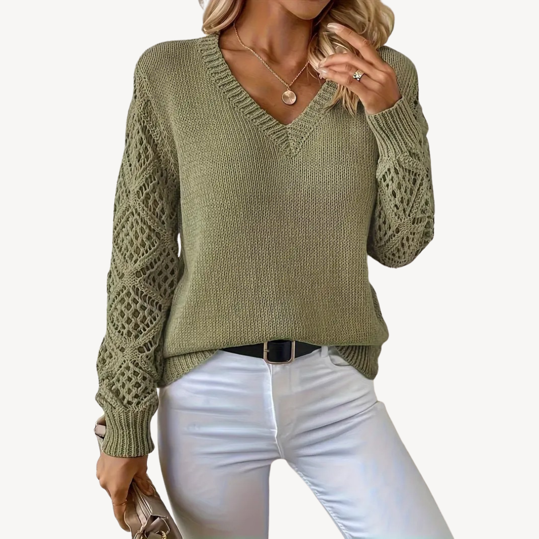 Elarova | Häkelpullover mit V-Ausschnitt für Damen