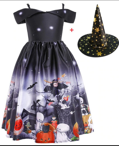 Elarova Halloween Prinzessin Kleid mit Halloween-Druck