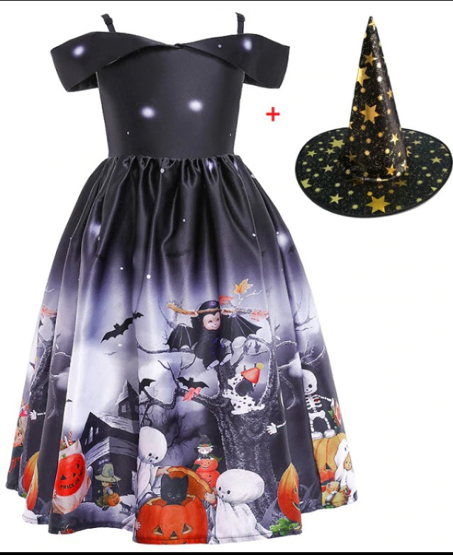 Elarova Halloween Prinzessinnenkleid mit Halloween-Muster