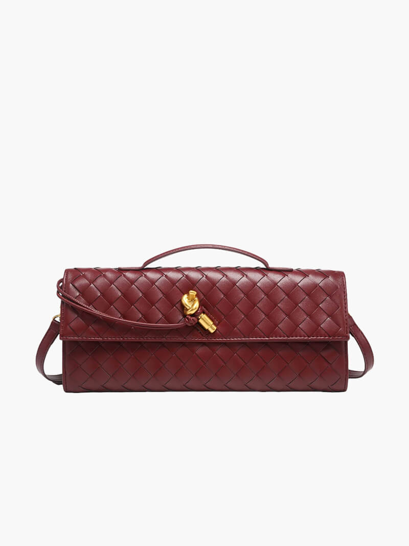 Elarova | Handtasche Damen Woven Leder mit Goldverschluss