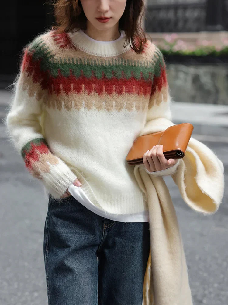 Elarova | Hässlicher Weihnachtspulli Dick gestrickter Pullover mit RetroMuster