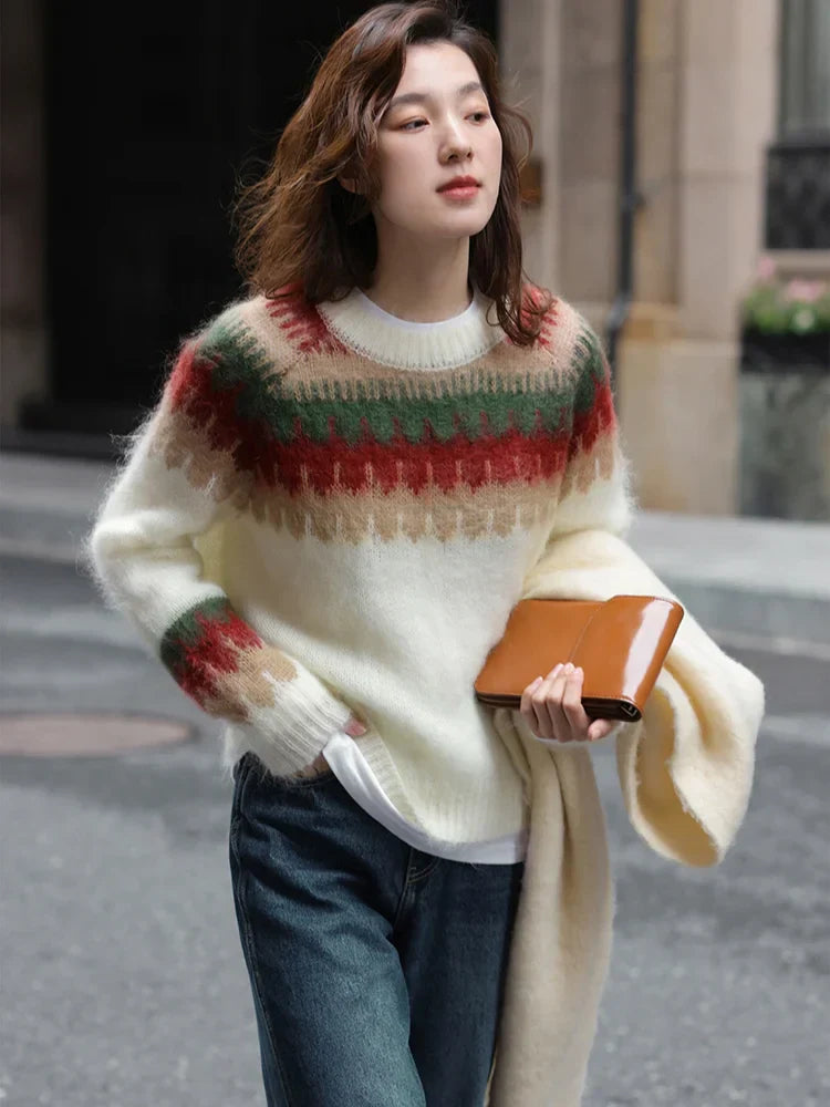 Elarova | Hässlicher Weihnachtspulli Dick gestrickter Pullover mit RetroMuster
