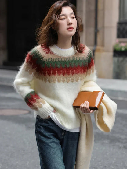 Elarova | Hässlicher Weihnachtspulli Dick gestrickter Pullover mit RetroMuster