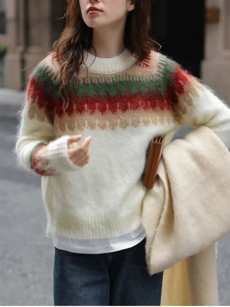 Elarova | Hässlicher Weihnachtspulli Dick gestrickter Pullover mit RetroMuster