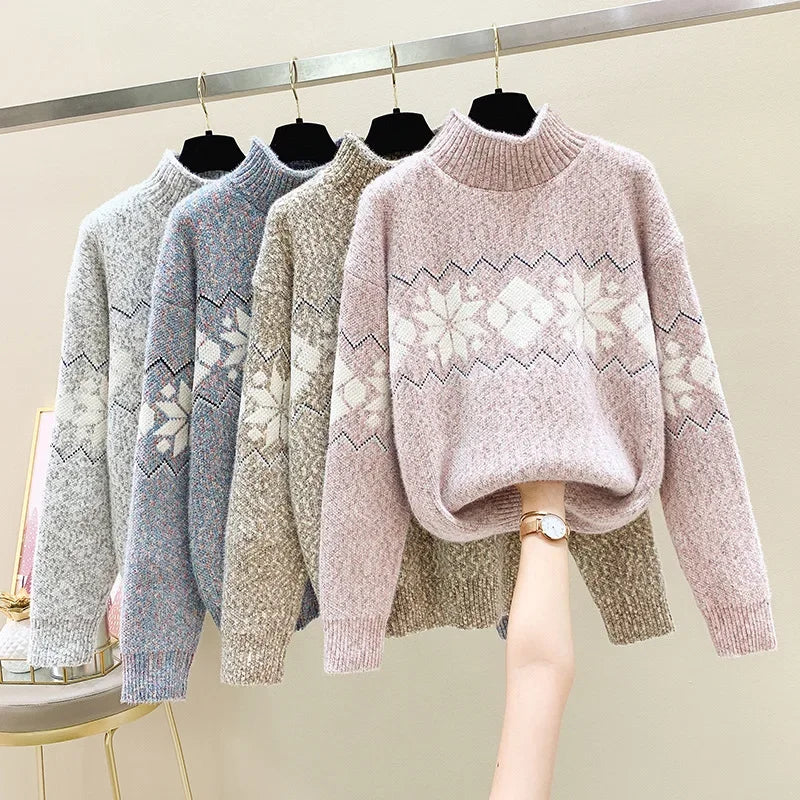 Elarova | Hässlicher Weihnachtspulli - Gemütlicher Schneeflocken-Turtleneck