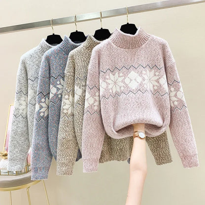 Elarova | Hässlicher Weihnachtspulli - Gemütlicher Schneeflocken-Turtleneck
