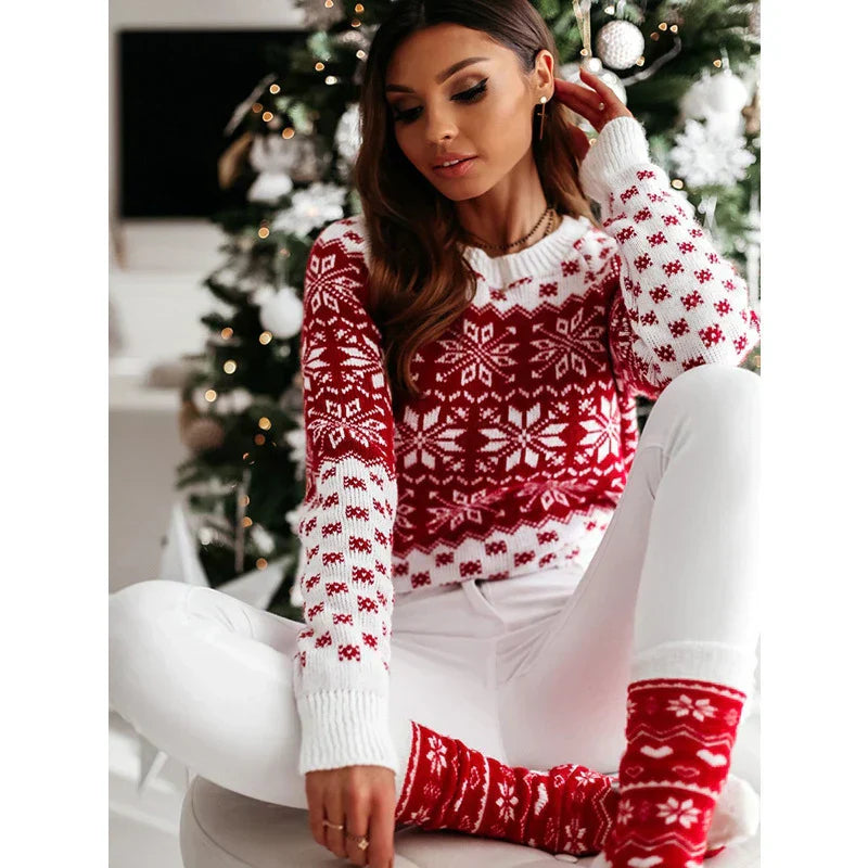 Elarova | Hässlicher Weihnachtspulli Strickpullover mit Schneeflockenmuster