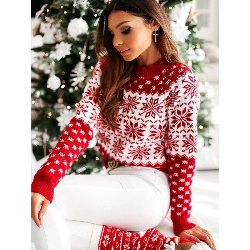 Elarova | Hässlicher Weihnachtspulli Strickpullover mit Schneeflockenmuster
