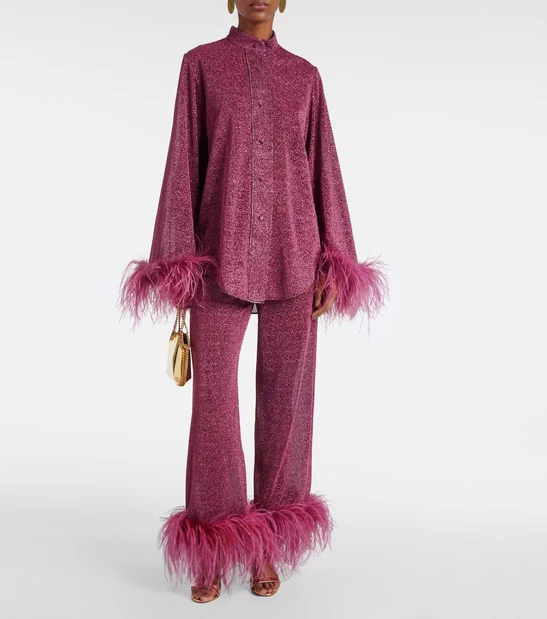Elarova | Herbst Winter Feder Stehkragen Langarmoberteil und Hosen Set