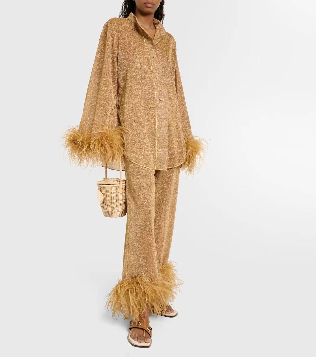 Elarova | Herbst Winter Feder Stehkragen Langarmoberteil und Hosen Set