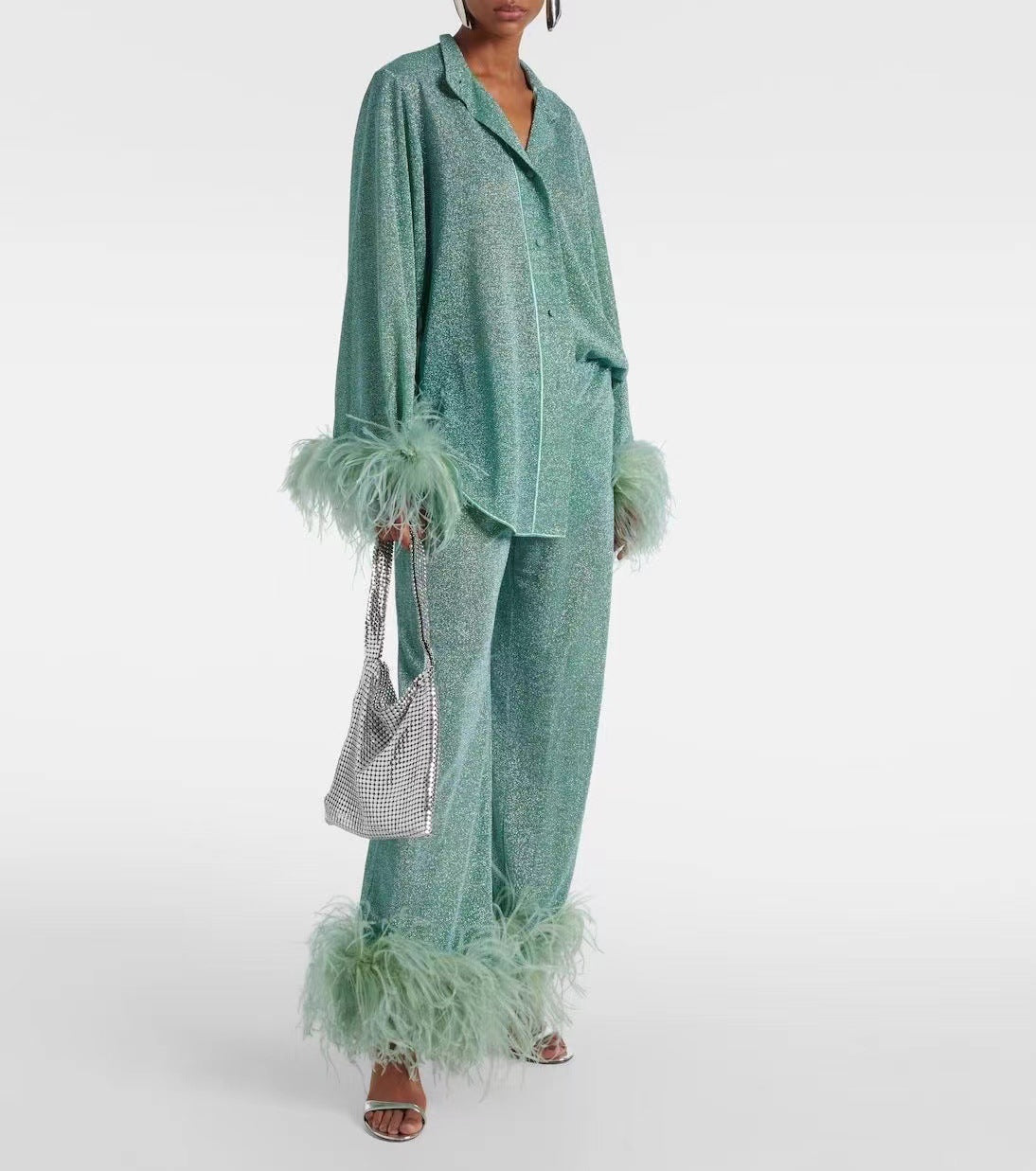 Elarova | Herbst Winter Feder Stehkragen Langarmoberteil und Hosen Set