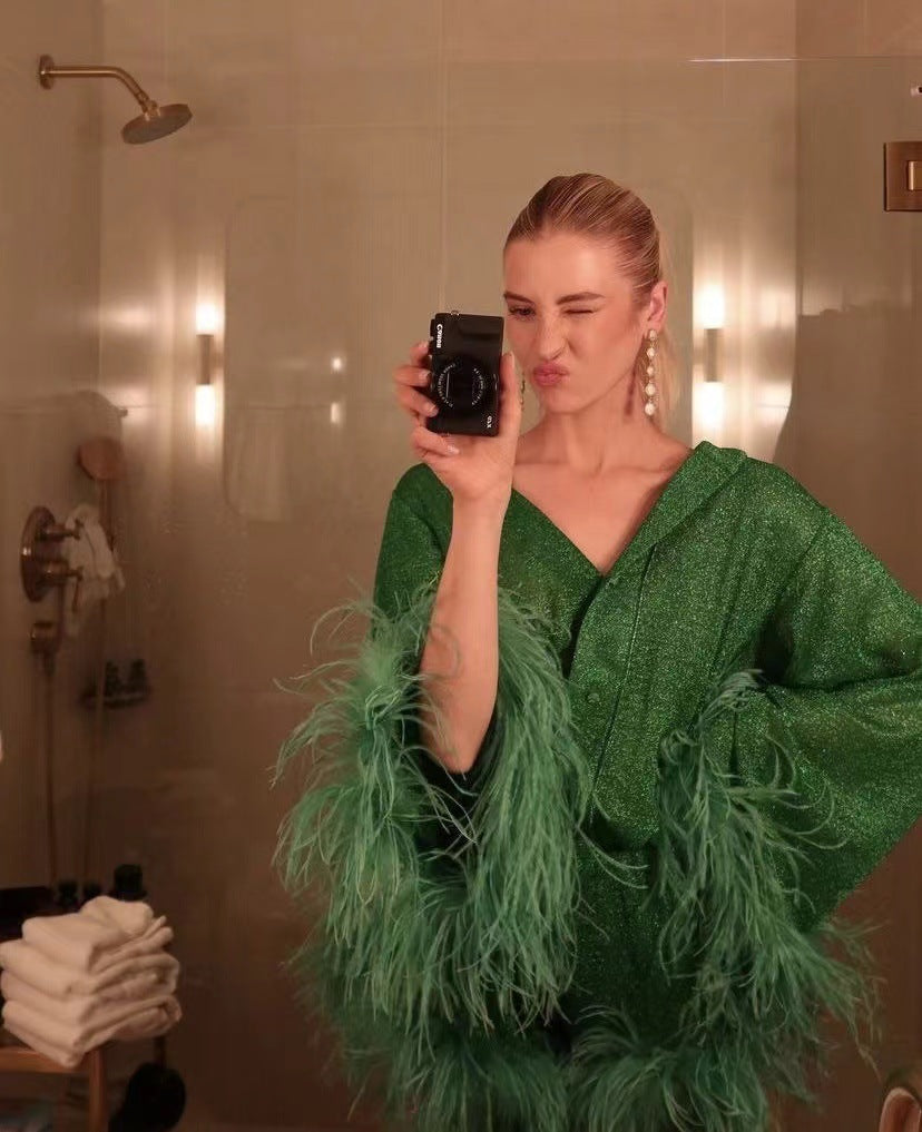 Elarova | Herbst Winter Feder Stehkragen Langarmoberteil und Hosen Set