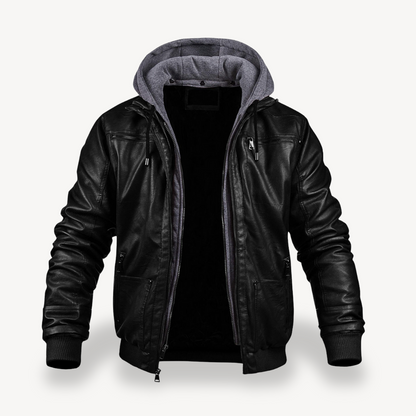 Elarova | Herren-Bomberjacke aus Kunstleder mit Kapuze