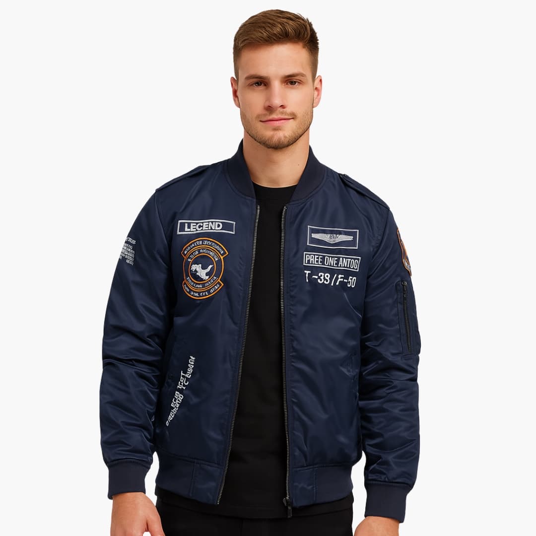 Elarova | Herren Bomberjacke mit Reißverschluss und Patches