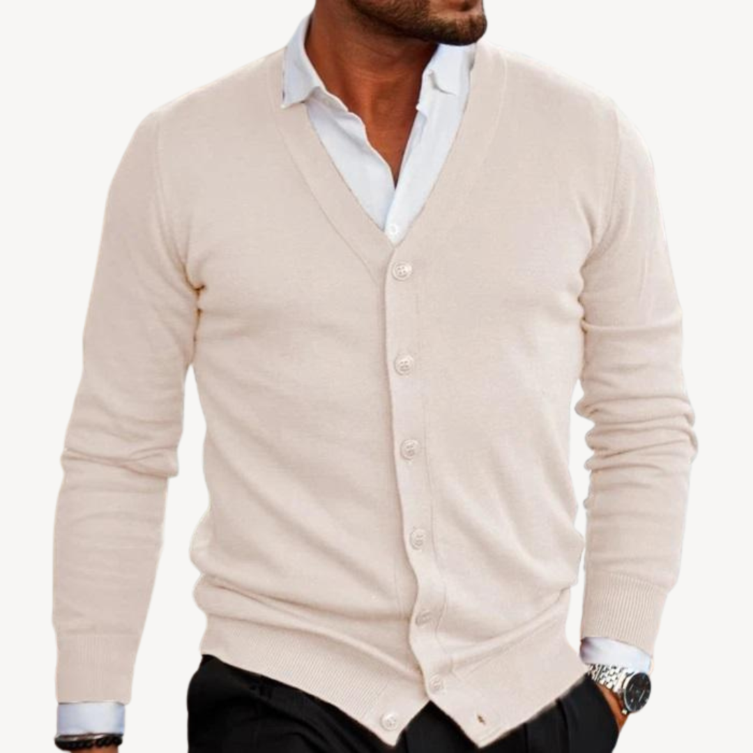 Elarova | Herren-Cardigan mit V-Ausschnitt und Button-Down-Kragen