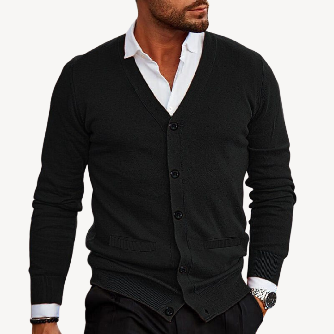 Elarova | Herren-Cardigan mit V-Ausschnitt und Button-Down-Kragen