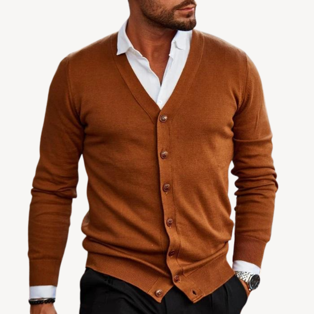 Elarova | Herren-Cardigan mit V-Ausschnitt und Button-Down-Kragen