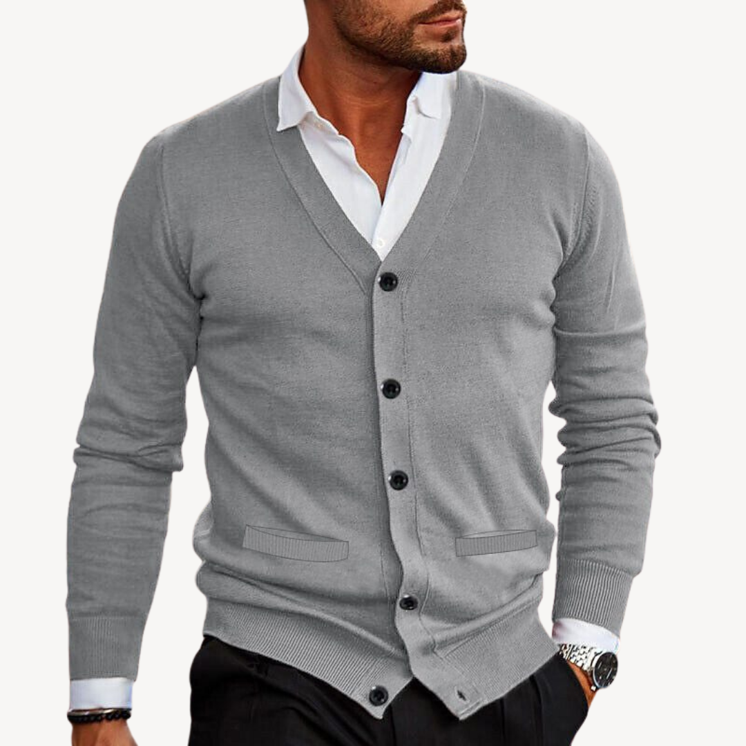 Elarova | Herren-Cardigan mit V-Ausschnitt und Button-Down-Kragen