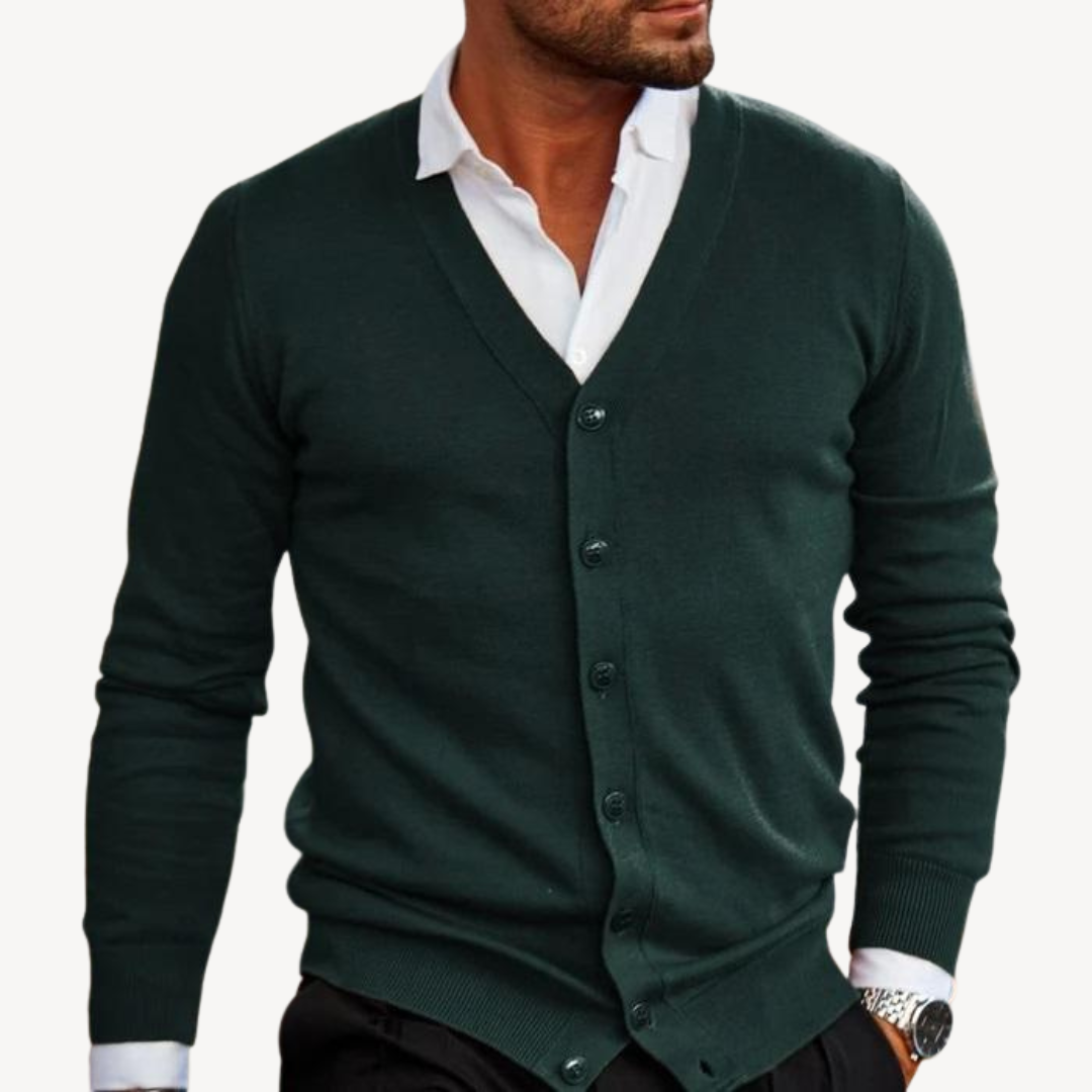 Elarova | Herren-Cardigan mit V-Ausschnitt und Button-Down-Kragen