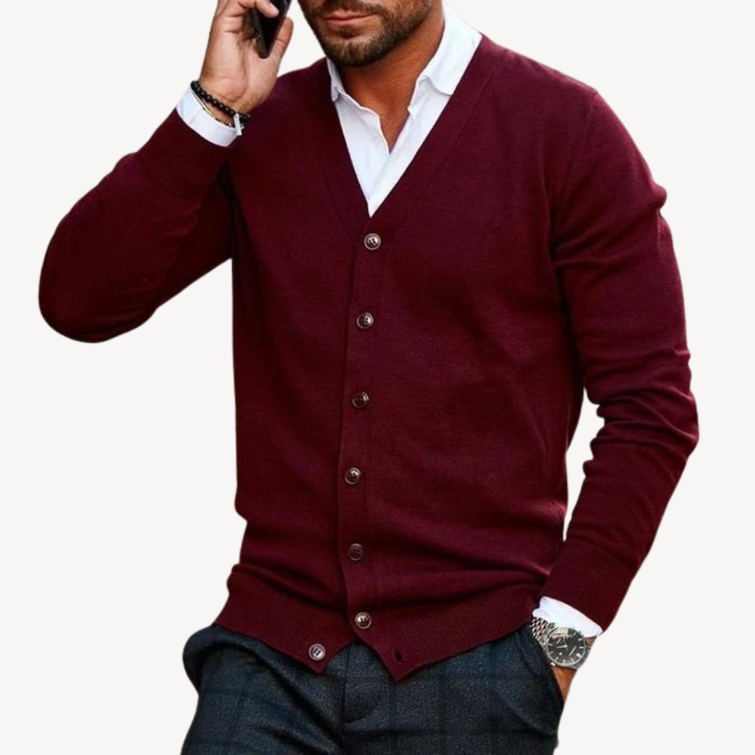 Elarova | Herren-Cardigan mit V-Ausschnitt und Button-Down-Kragen