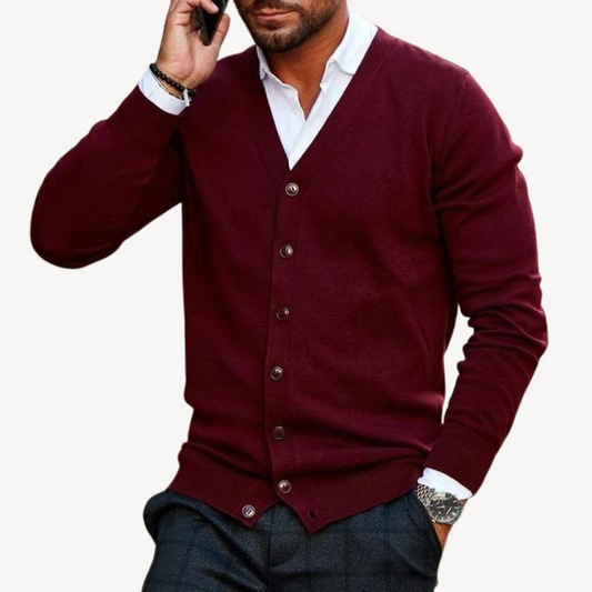 Elarova | Herren-Cardigan mit V-Ausschnitt und Button-Down-Kragen
