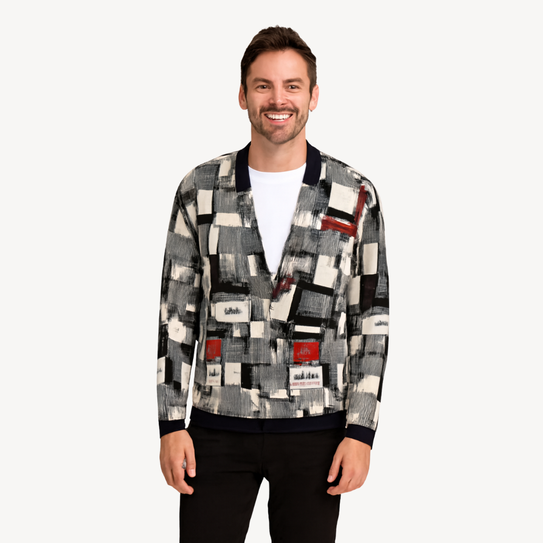 Elarova | Herren-Cardigan mit geometrischem Print