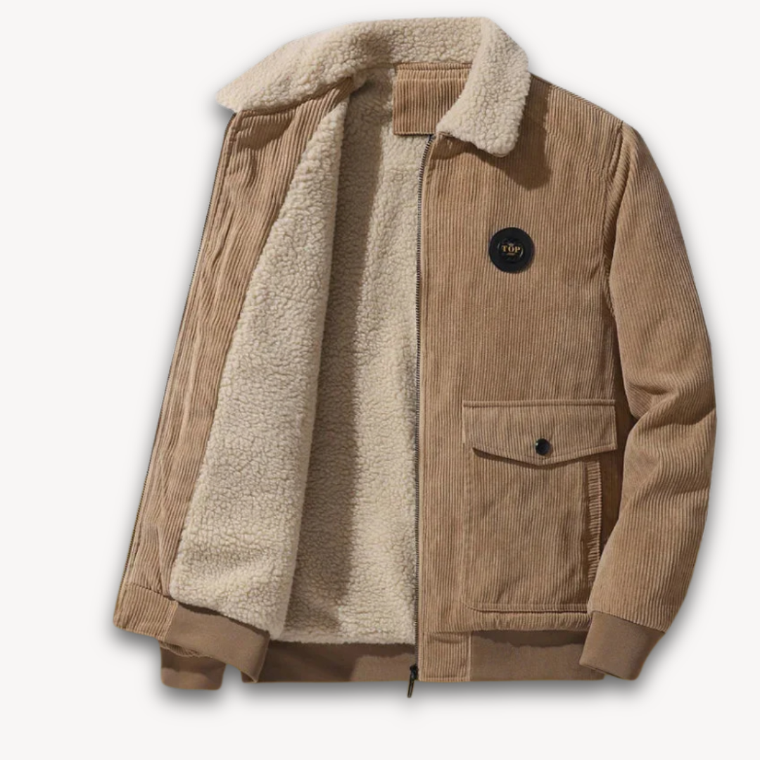 Elarova | Herren-Cordjacke mit Sherpa-Futter – Lässiger, warmer Wintermantel mit Fleecekragen