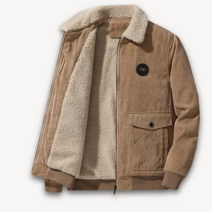 Elarova | Herren-Cordjacke mit Sherpa-Futter – Lässiger, warmer Wintermantel mit Fleecekragen